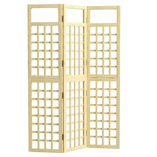 Outsunny 3-Panel Privacy Screen, Foldable Wooden Outdoor Divider/Trellis for Garden Patio, 120x170cm, Wood