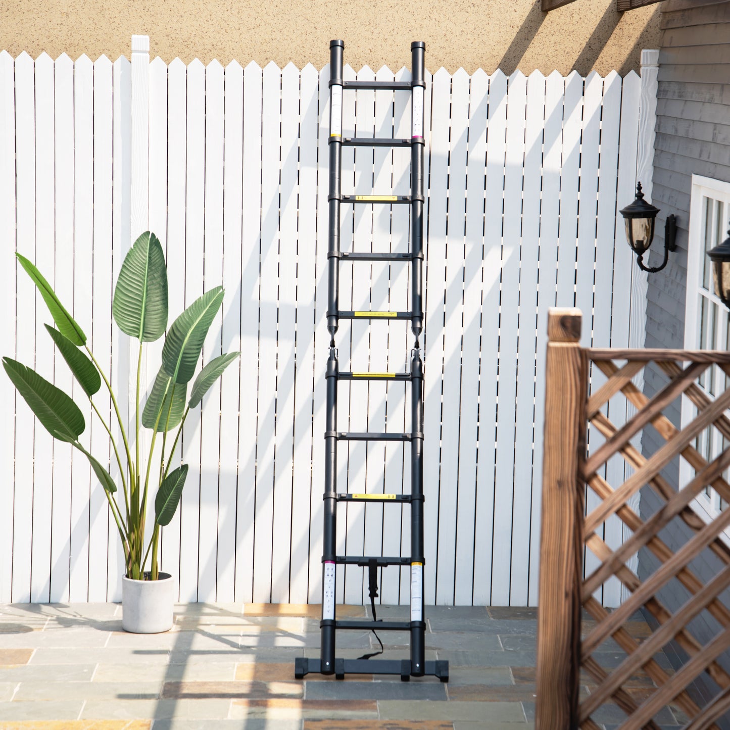 DURHAND 3.2m Telescopic Ladder with Anti-slip Pedals Black
