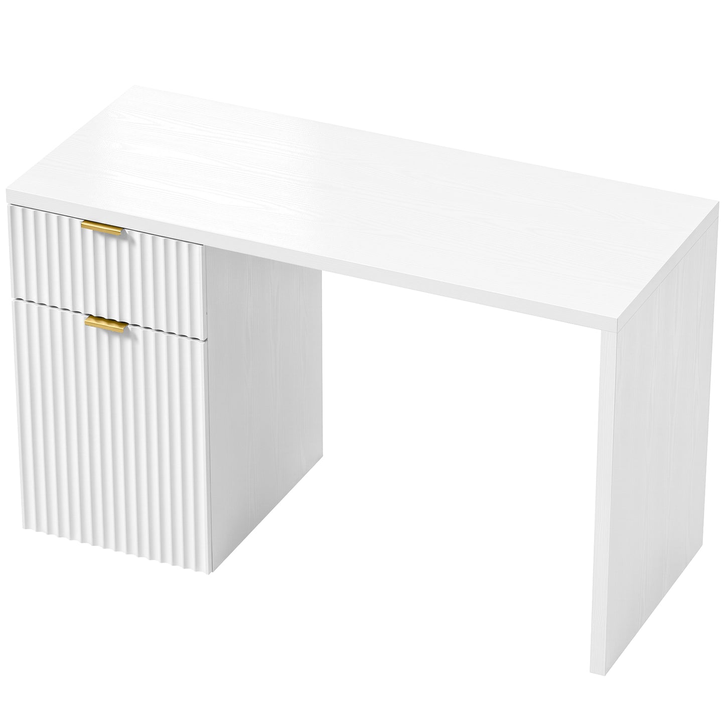 HOMCOM Computer Desk with Drawer, 120 cm Reversible Office Desk, Cabinet, Adjustable Shelf, Thick Top, White