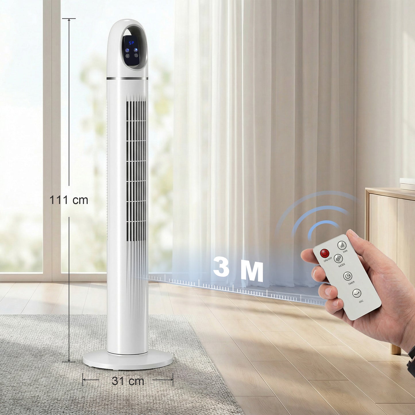 HOMCOM Tower Fan for Bedroom, Standing Floor Fan with 70° Oscillating, 3 Modes, 3 Speeds, 24 Hour Timer, White