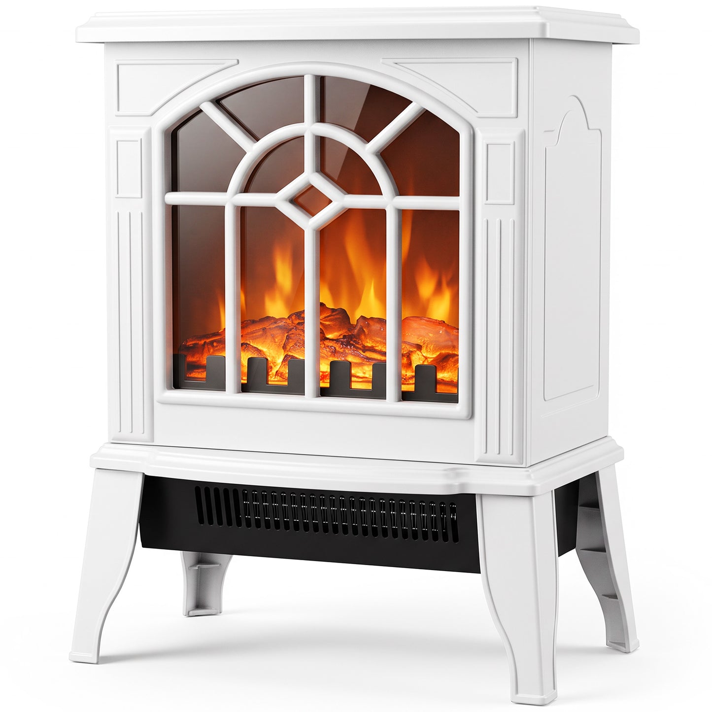 HOMCOM Freestanding Electric Fireplace, Electric Log Burner w/ LED Flame Effect, Overheating Safety System, 1000W/2000W, White