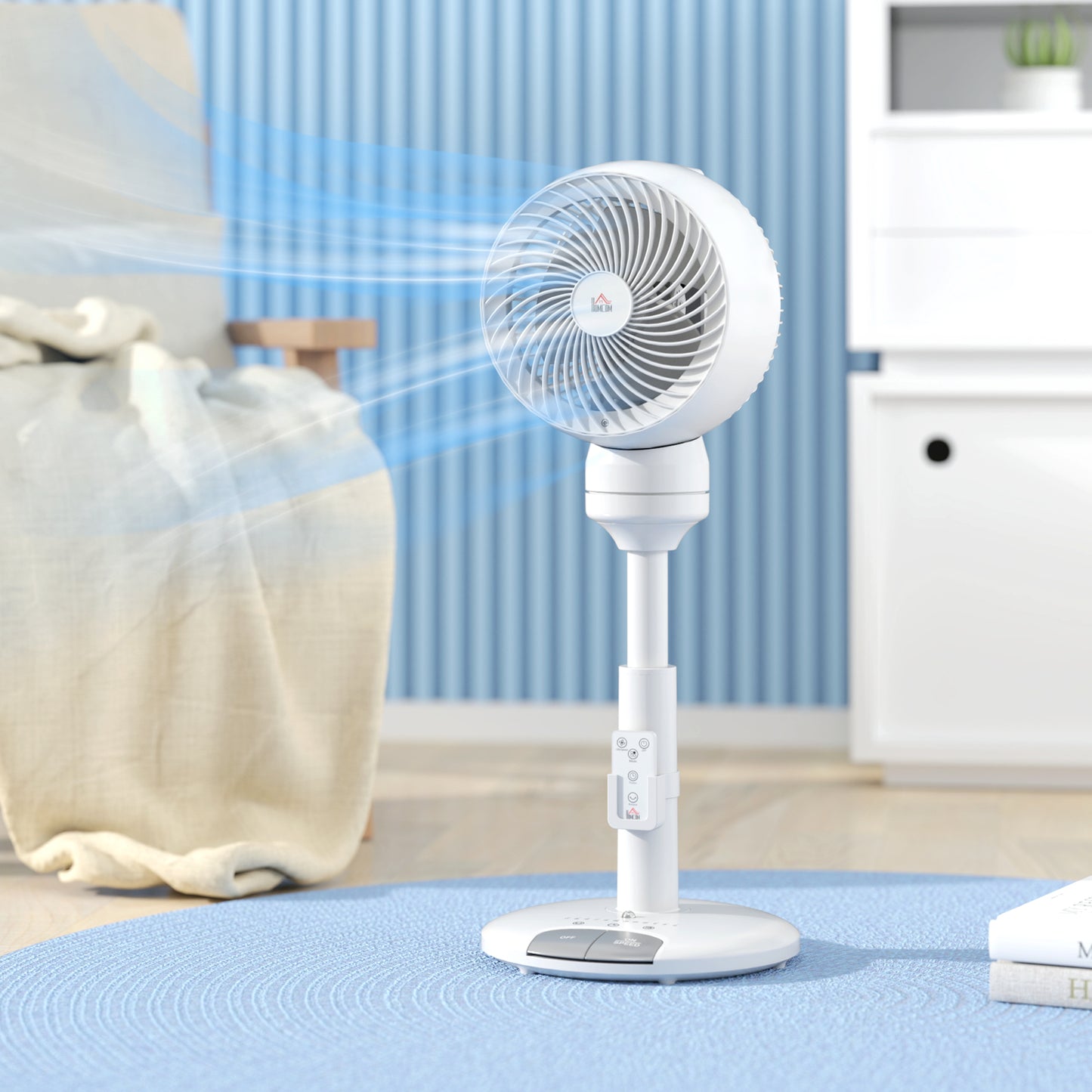 HOMCOM 9'' Air Circulator Fan, 3 Speeds, 70° Oscillation, Height Adjustable, with Remote, White