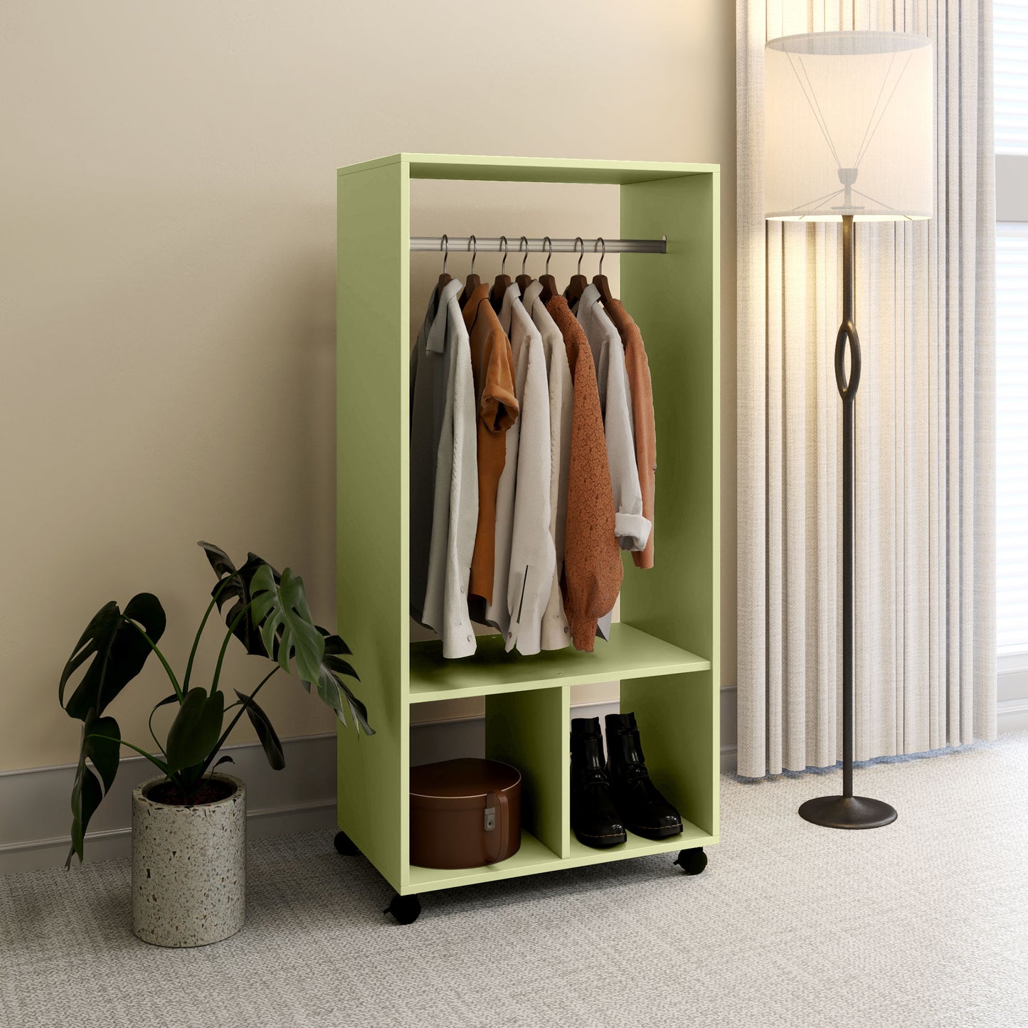 HOMCOM Wardrobe on Wheels with Clothes Rail, Storage Shelves, Mobile Garment Rack for Bedroom, Hallway, Cloakroom, Green