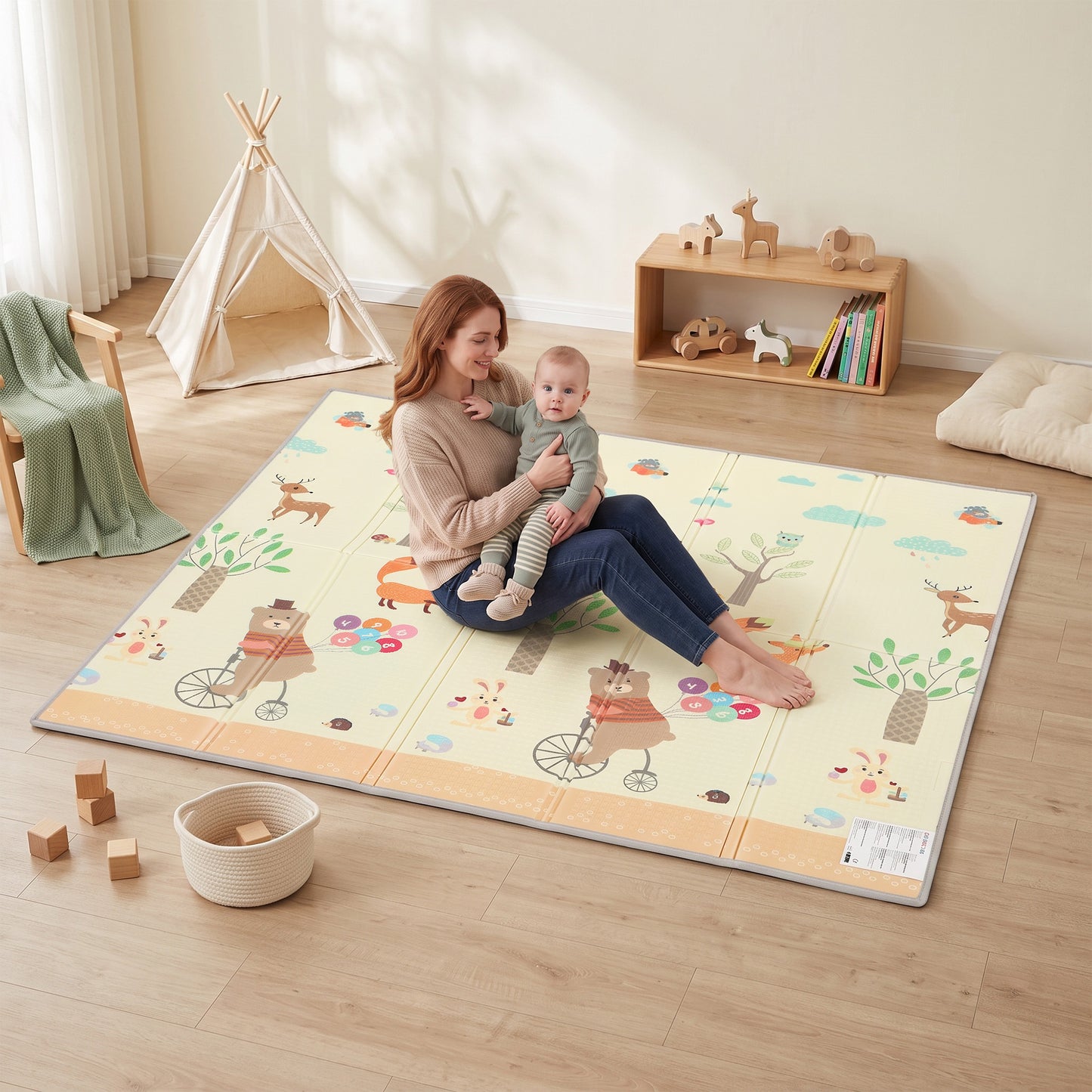 AIYAPLAY Foldable Reversible Baby Play Mat 180 x 150 cm, Waterproof, Non-Slip for Crawling and Learning, Animals & Forest Theme