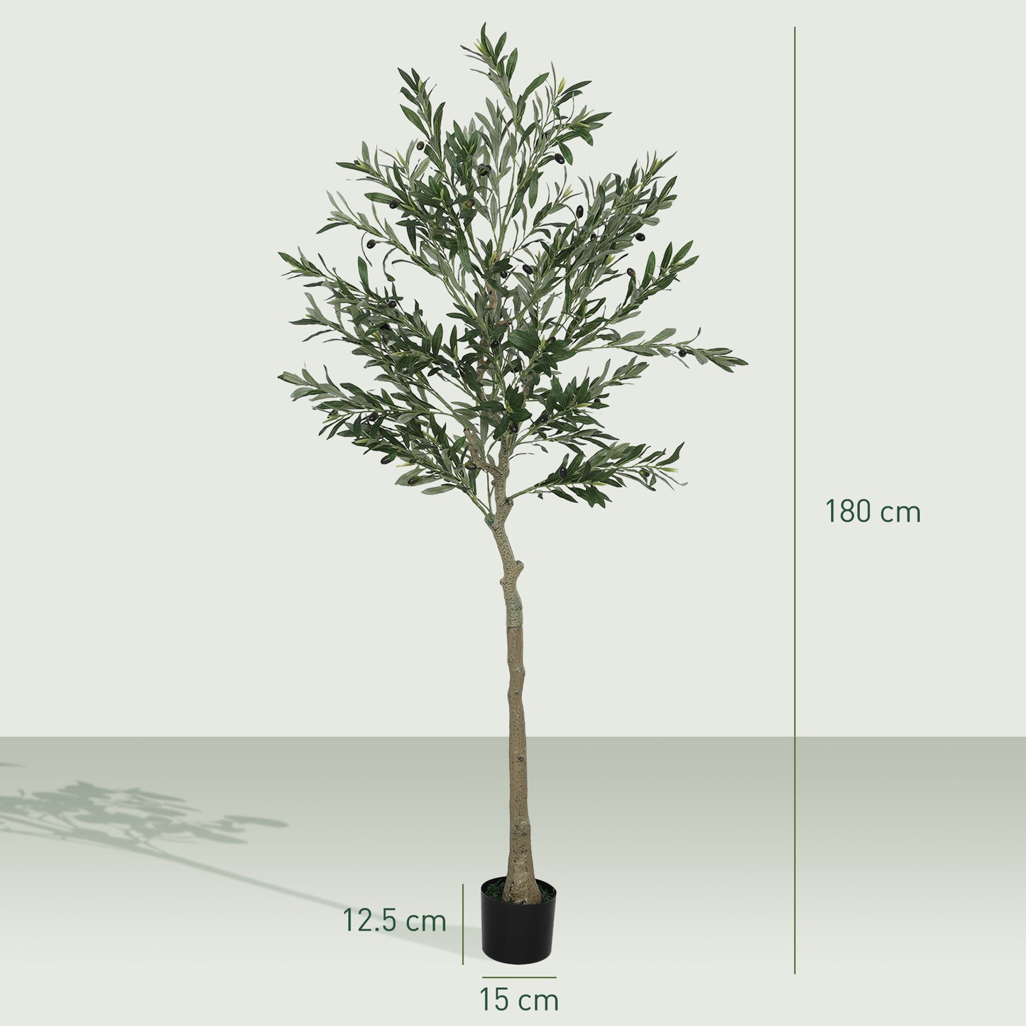 HOMCOM Set of 2 6ft Artificial Silk Olive Trees with Pot, 900 Leaves, 40 Olives, for Home/Office/Living Room Decor, Green