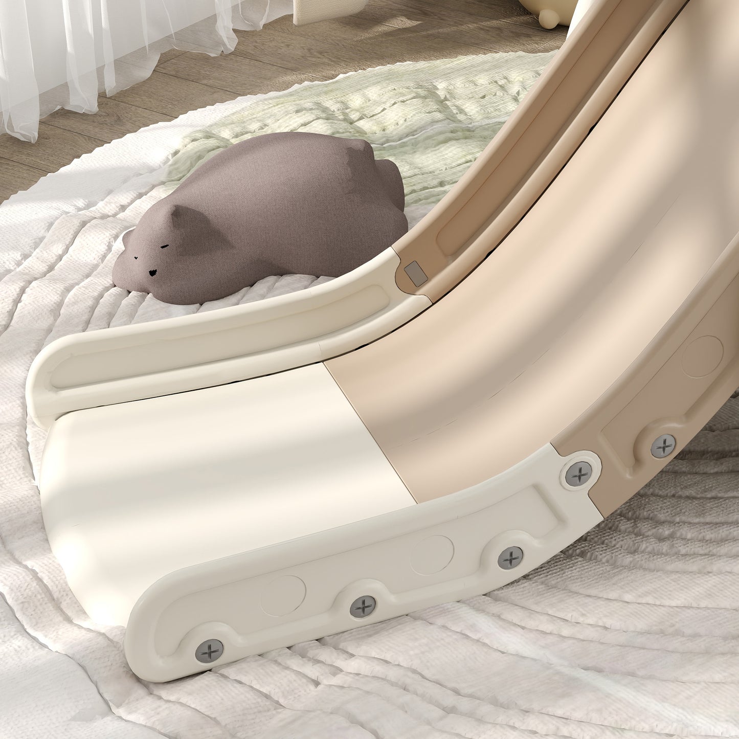 AIYAPLAY 3 in 1 Toddler Slide with Basketball Hoop, Climber, Elephant-Themed, for 1-3 Years - Cream White