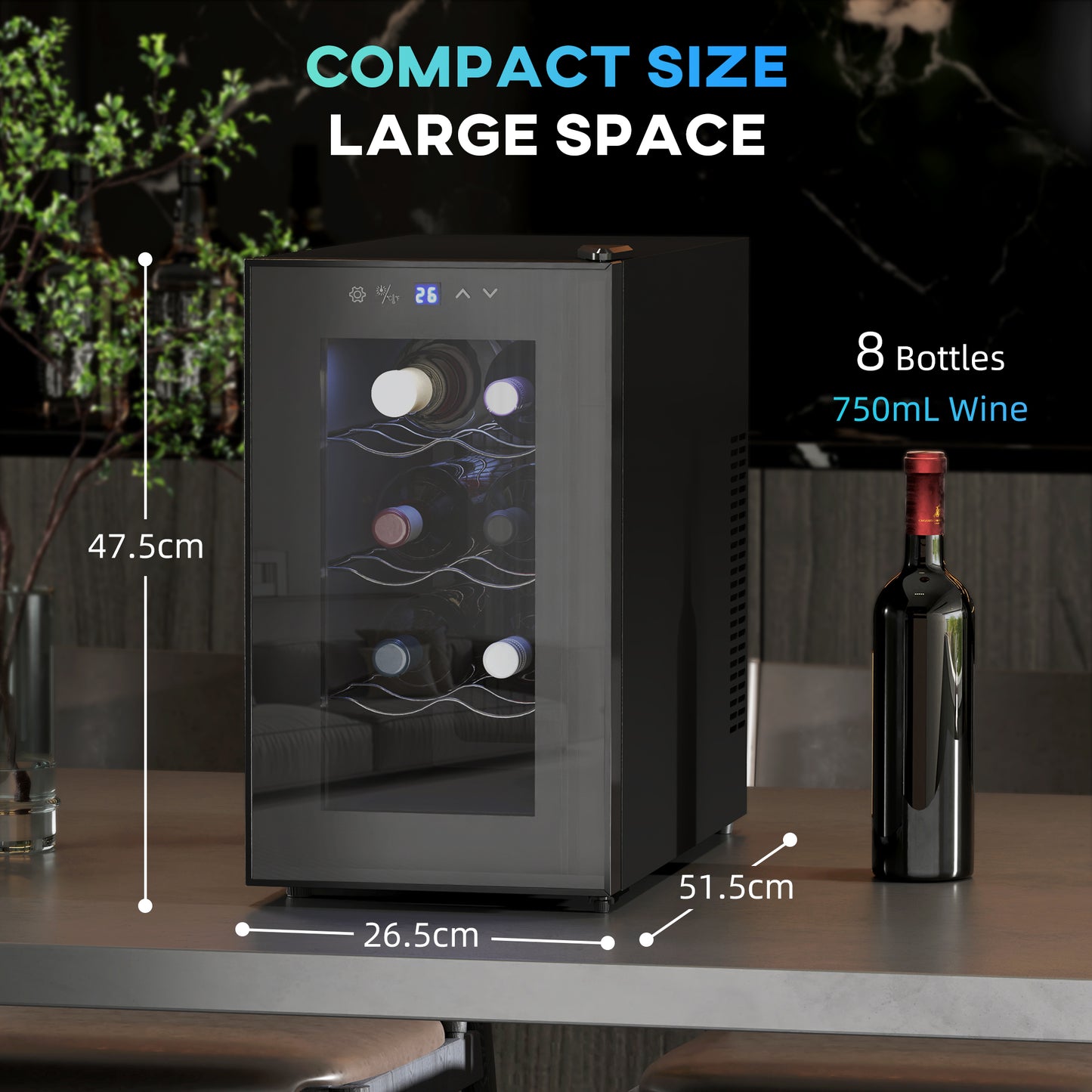 HOMCOM Mini Freestanding Wine Cooler Fridge, 8 Bottle