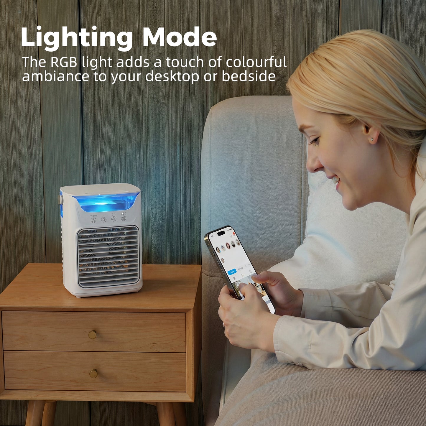 HOMCOM Air Cooler with Adjustable Head, Portable Air Conditioner with 3 Wind Speed, 2 Cool Mist, RGB Light, Grey