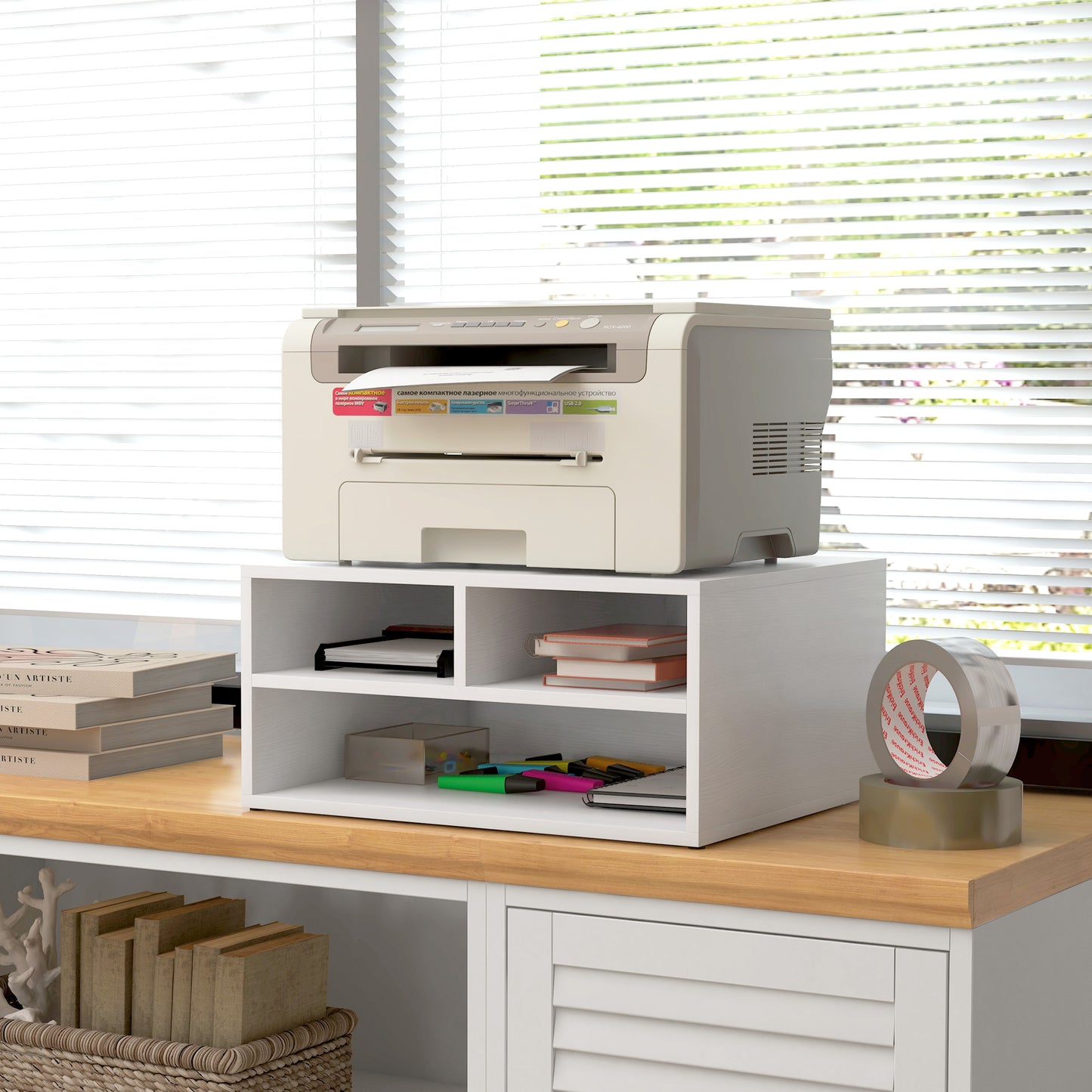 Copy Machine Storage HOMCOM Three-Compartment Printer Storage Cabinet - White – mhstar.co.uk