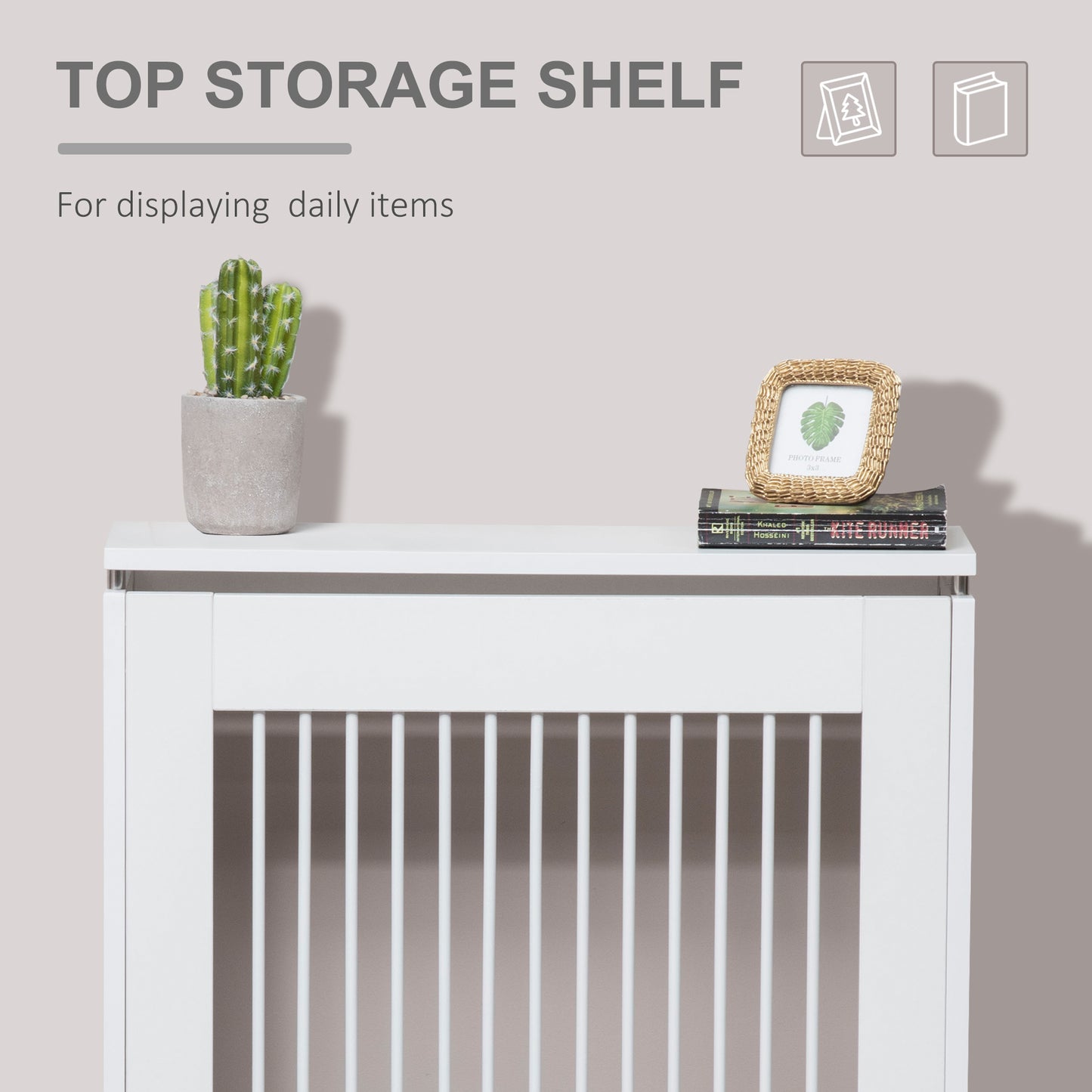 HOMCOM Radiator Cover Vertical Slatted Grille Heater Cover Top Shelf MDF Steel for Heat Circulation 60 x 18 x 84 cm White