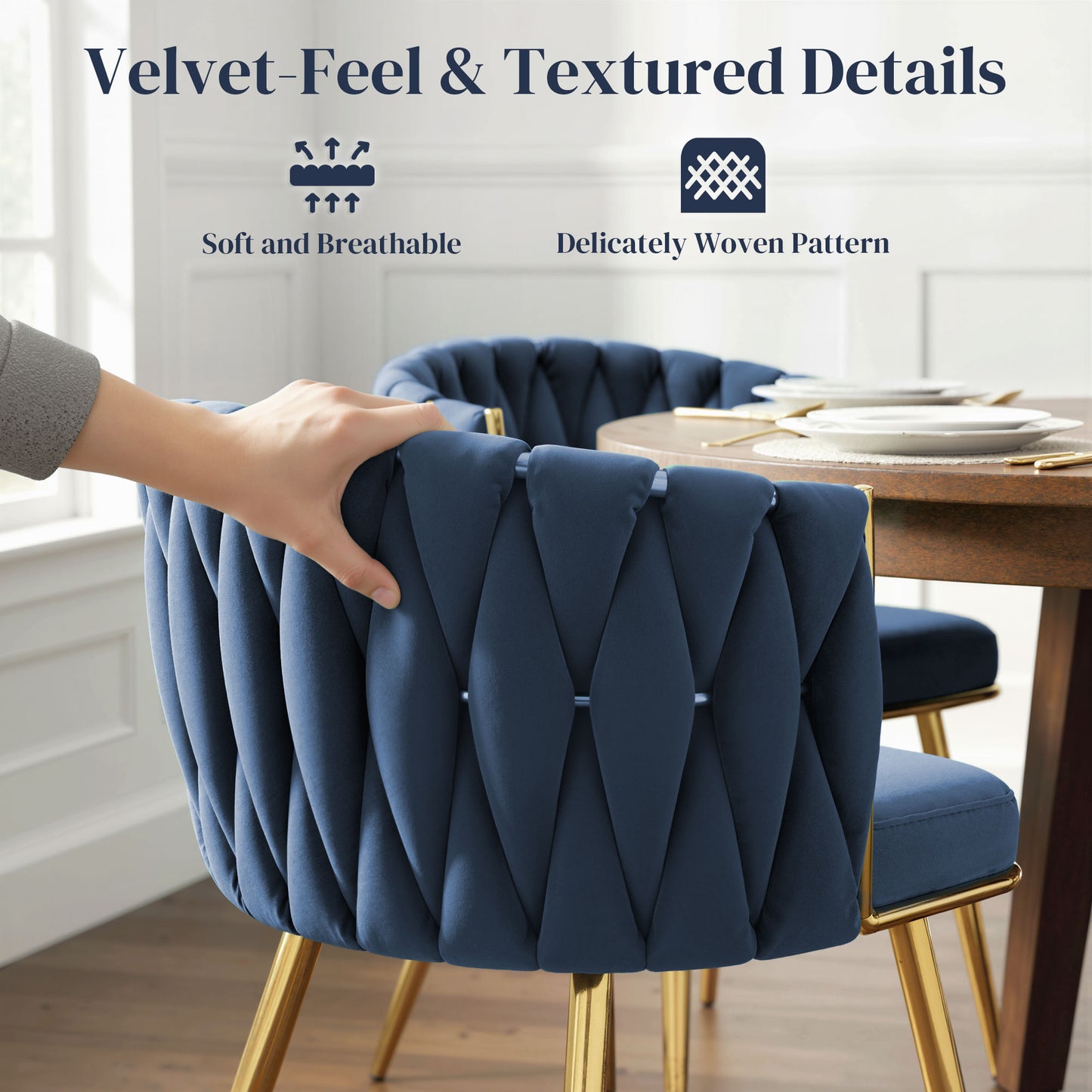 HOMCOM Velvet Dining Chairs Set of 2, Metal Legs Dark Blue