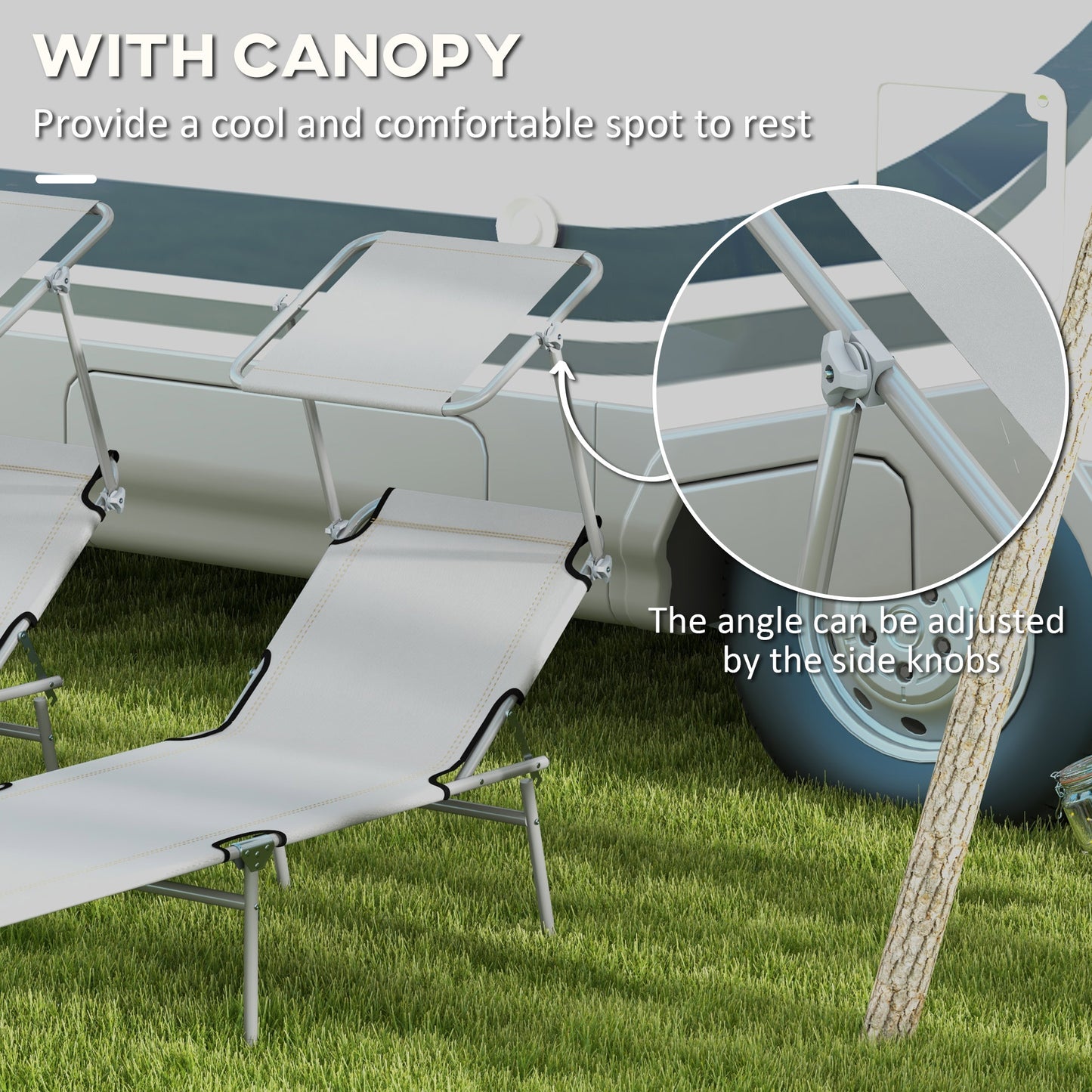 Outsunny 2-Piece Adjustable Folding Sun Lounger Set - Light Grey