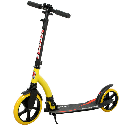 HOMCOM Foldable Kick Scooter, Double Shock Absorption, Big Wheels, Height Adjustable Aluminum Frame for 14+ Teens/Adults - Yellow