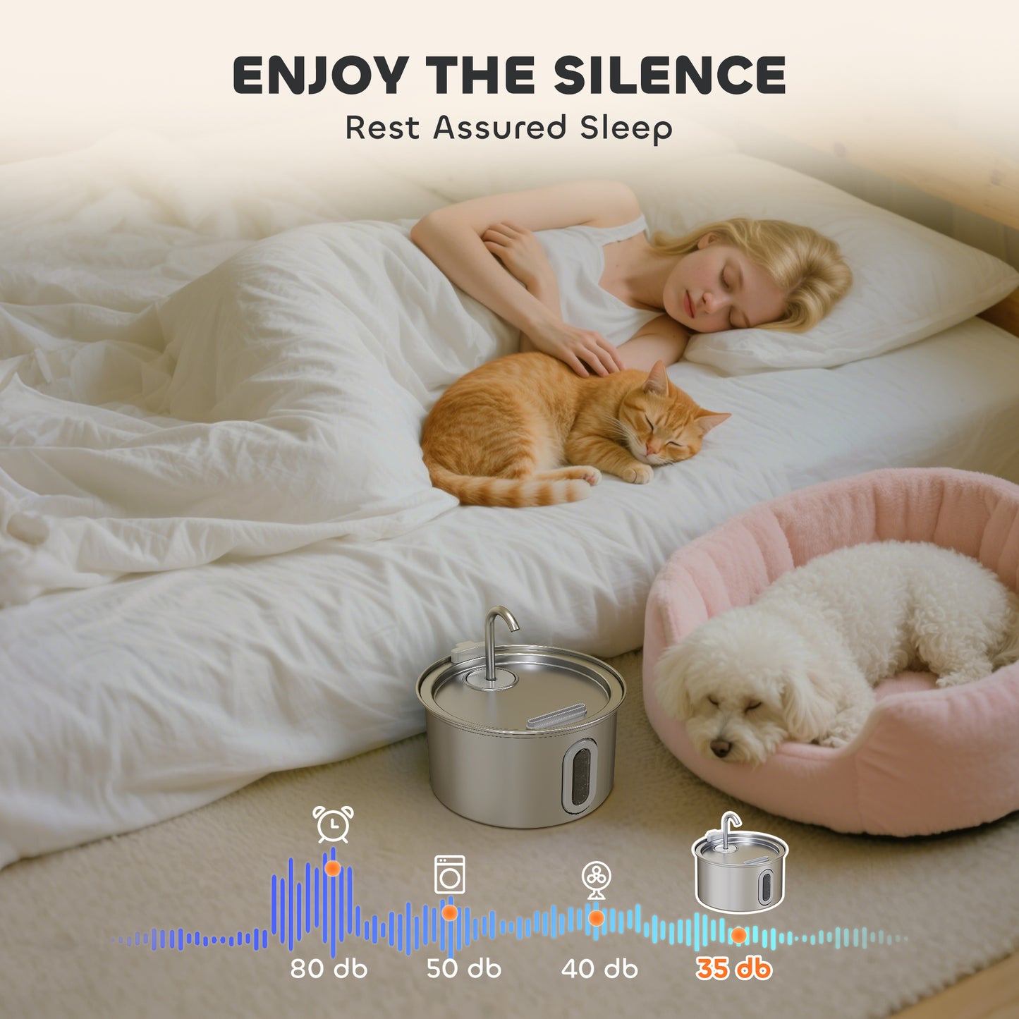 PawHut 2.5L Stainless Steel Cat Water Fountain for Drinking with Ultra-Silent Pump, Water-Level Window, Filters