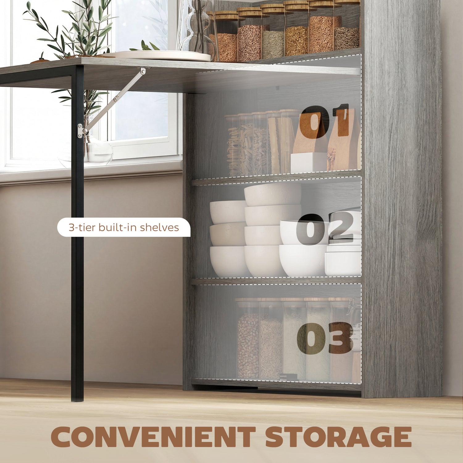 Attachable Shelf Table HOMCOM Kitchen Table, Folding Dining Table, with 4-Tier Shelves, Moder ...