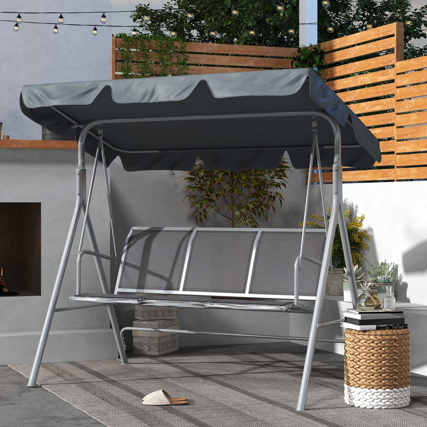 Outsunny 3-Seater Swing Chair Metal Frame Dark Grey