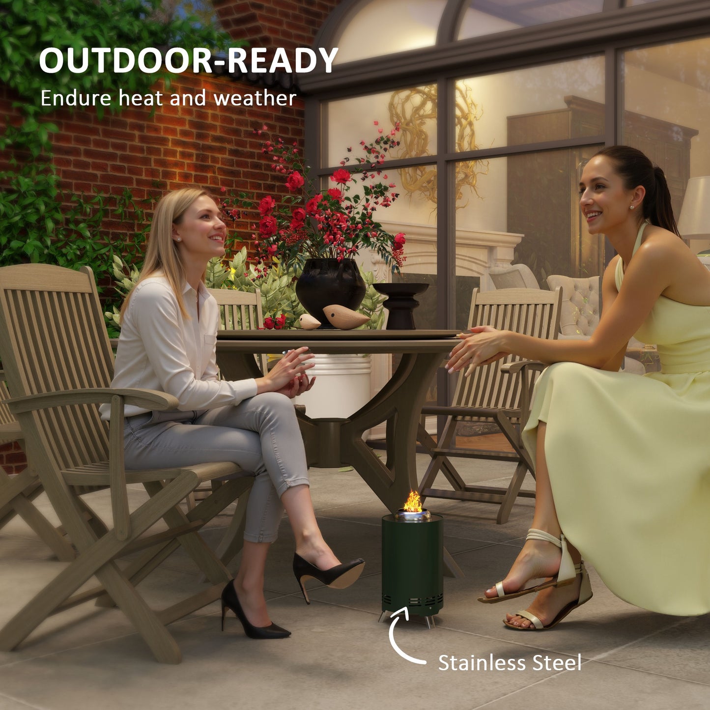 Outsunny Smokeless Fire Pit, 16cm Portable Stainless Steel Wood/Pellet Burning Firepit with Poker for Garden Camping, Green