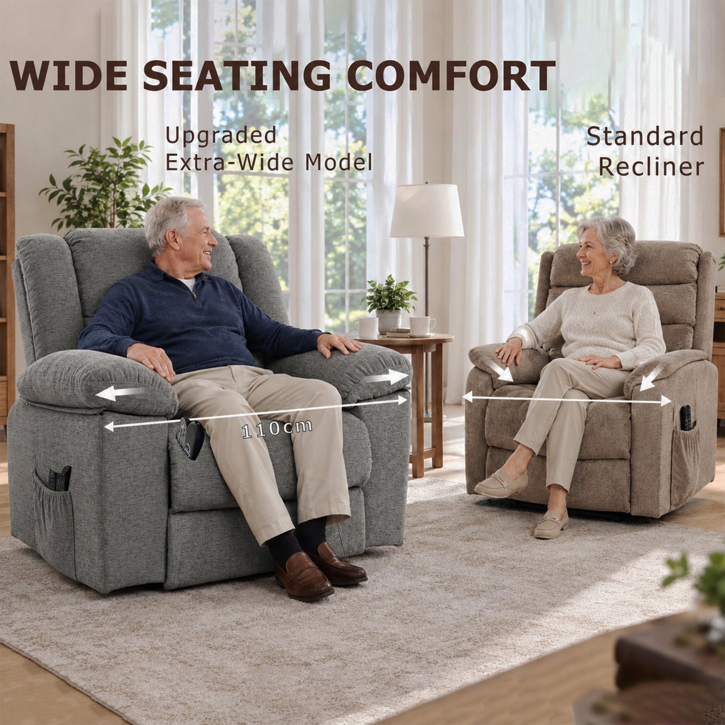 HOMCOM Oversized Riser Recliner Chair with Massage and Heat, Power Lift Recliner for Elderly with Wide Seat and Back, Grey