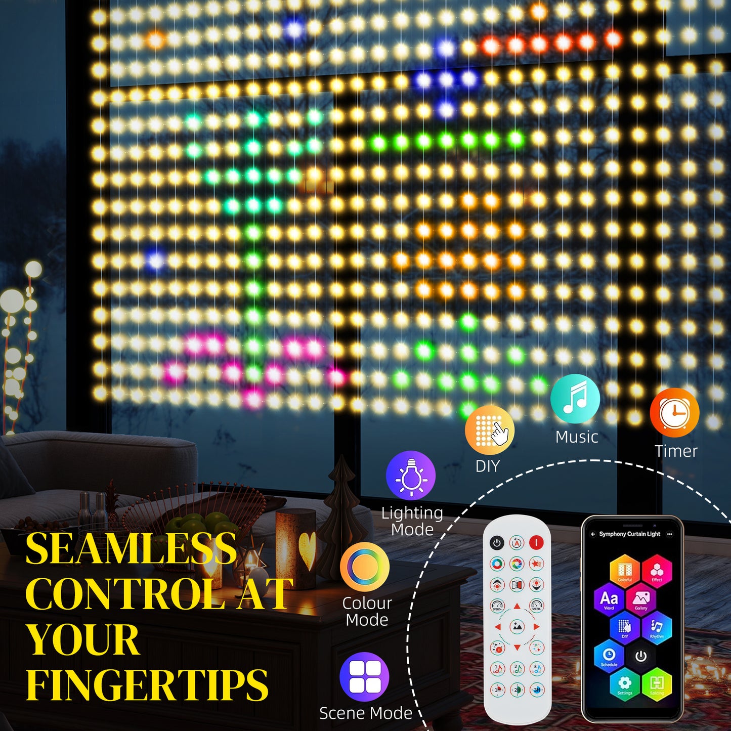 HOMCOM LED Curtain Lights, Plug-In Colour Changing with Remote, 400 RGBIC LEDs for Bedroom Decor, 3x3m