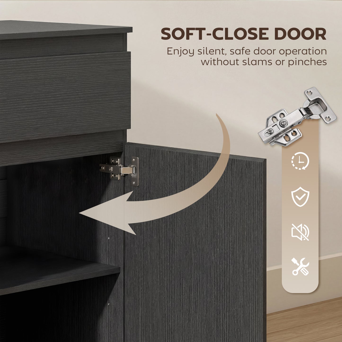 HOMCOM Modern Sideboard, Sideboard Storage Cabinet with 5 Drawers, Adjustable Shelf, Soft-Close Door, Black