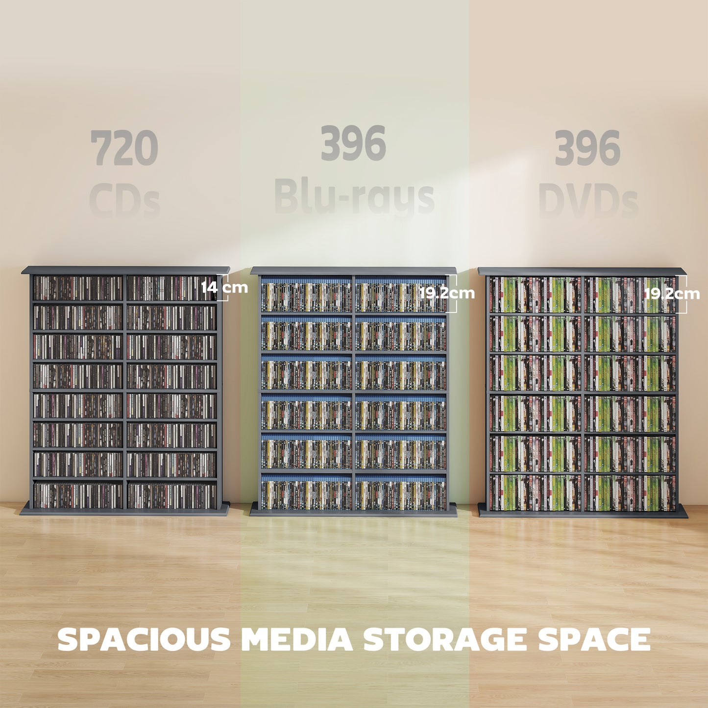 HOMCOM 16-Compartment Media Shelf - Grey