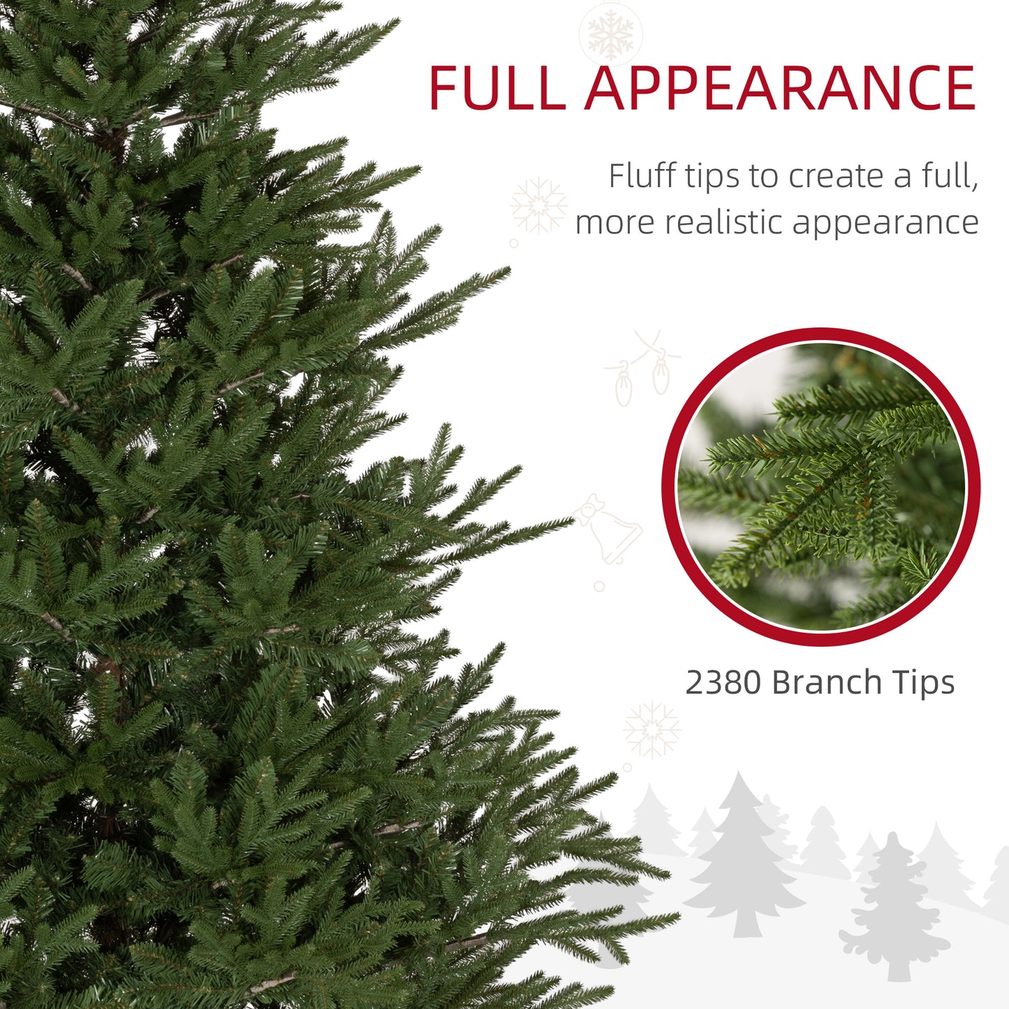 HOMCOM 6ft Artificial Christmas Tree with 2380 Tips, Metal Base, Realistic Hinged Xmas Tree, Easy to Assemble, Green