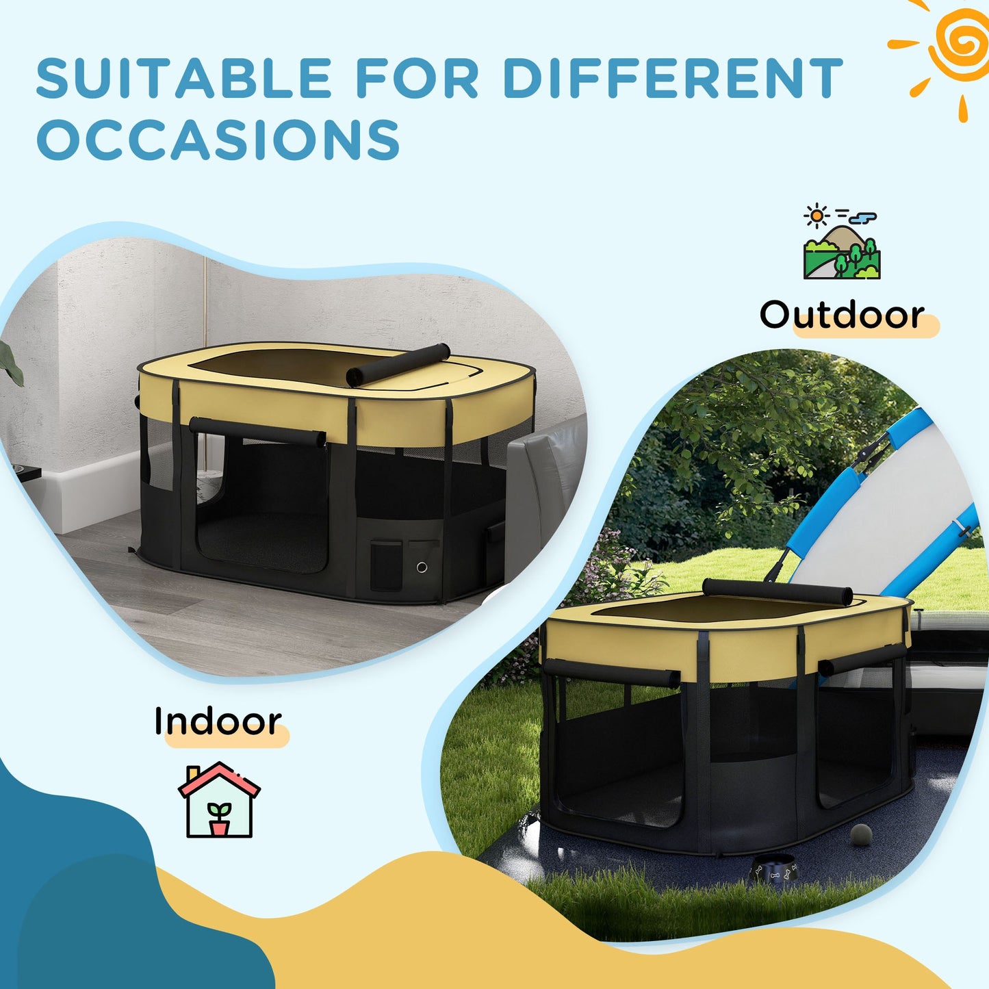 PawHut Foldable Dog Pen with Storage Bag for Indoor/Outdoor Use Yellow - Extra Large