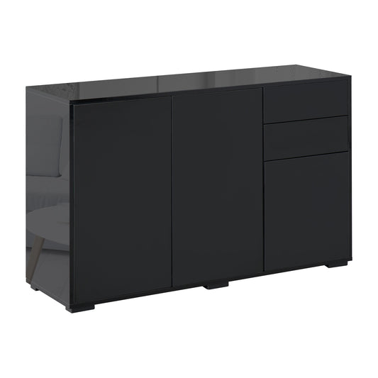 HOMCOM Push-Open Cabinet with 2 Drawer 2 Door Cabinet for Home Office Black