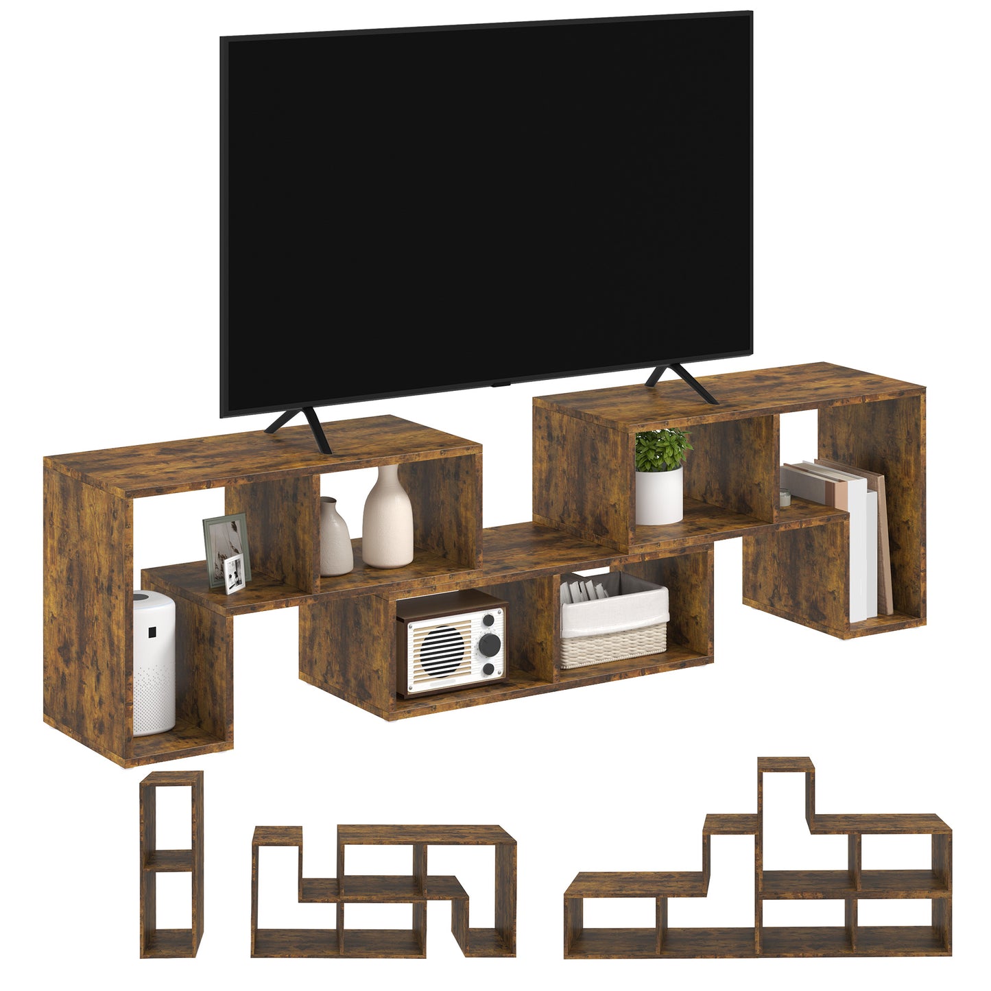 HOMCOM TV Stand for TVs up to 75 Inches, TV Unit with Storage Shelves, Rustic Brown
