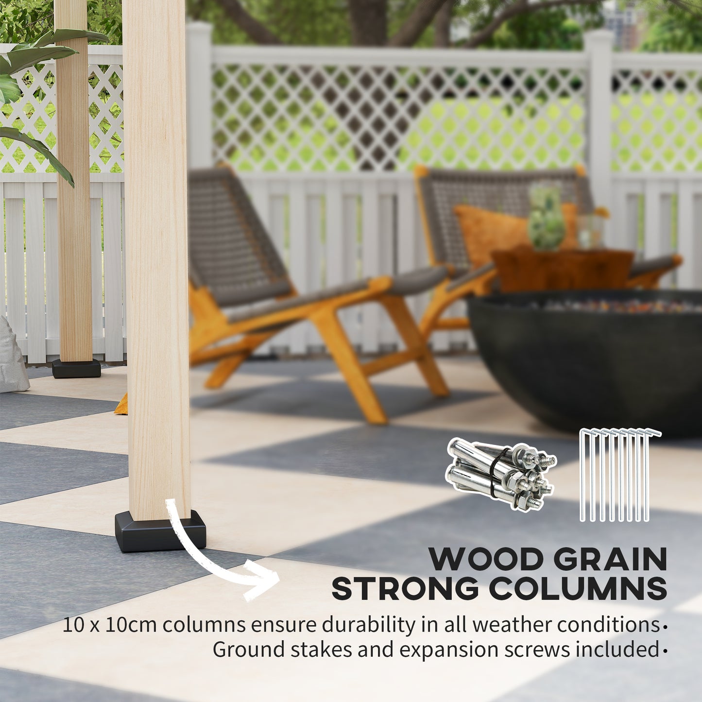 Outsunny 3x3m Hardtop Gazebo: Metal Roof, Wood Grain Columns, Top Hook for Patio/Deck Garden Use