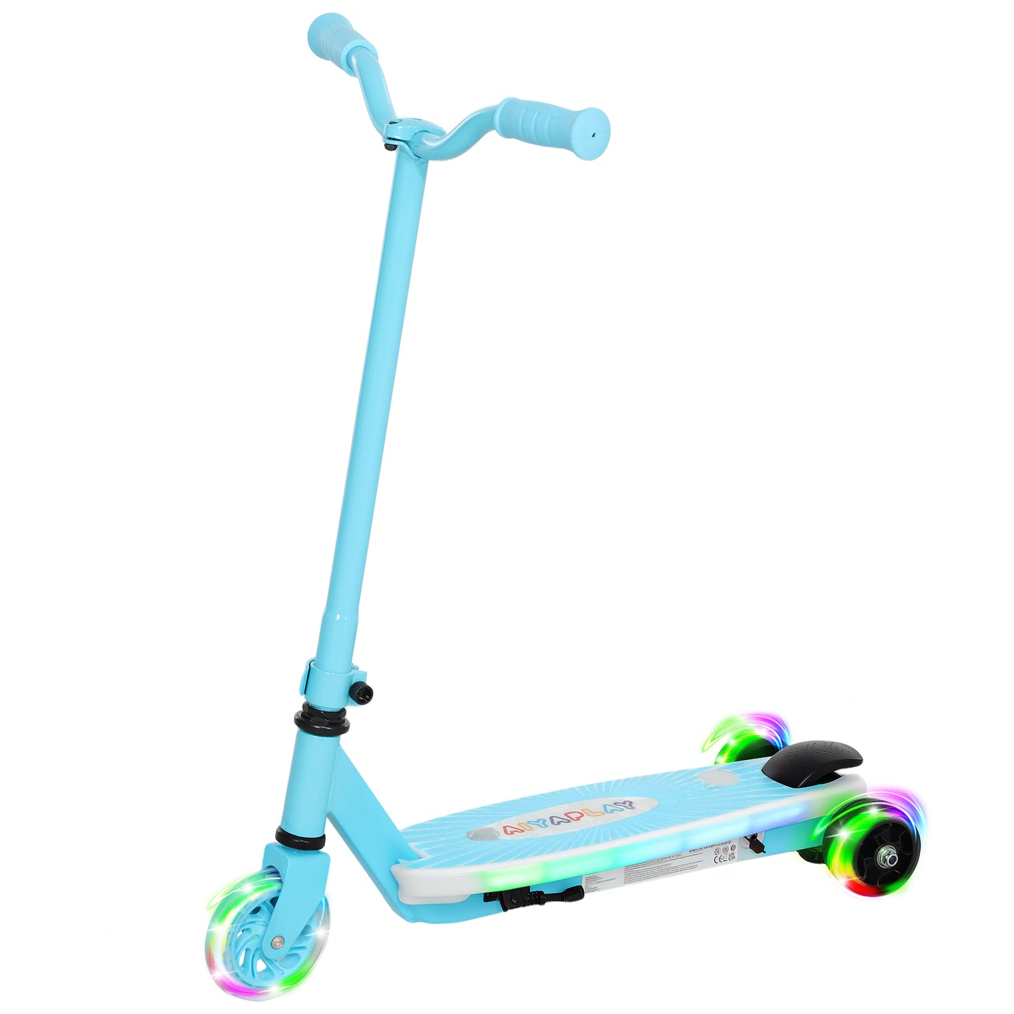 AIYAPLAY Electric Scooter for Kids Ages 4-7, Auxiliary Wheels, LED Light, Electric Brake, 6 KM/H, Blue