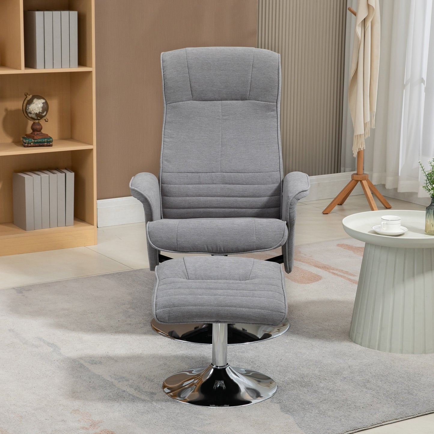 HOMCOM Swivel Recliner Chair with Footstool, Velvet Upholstered Armchair with Ottoman, Steel Base for Living Room, Bedroom, Office, Grey