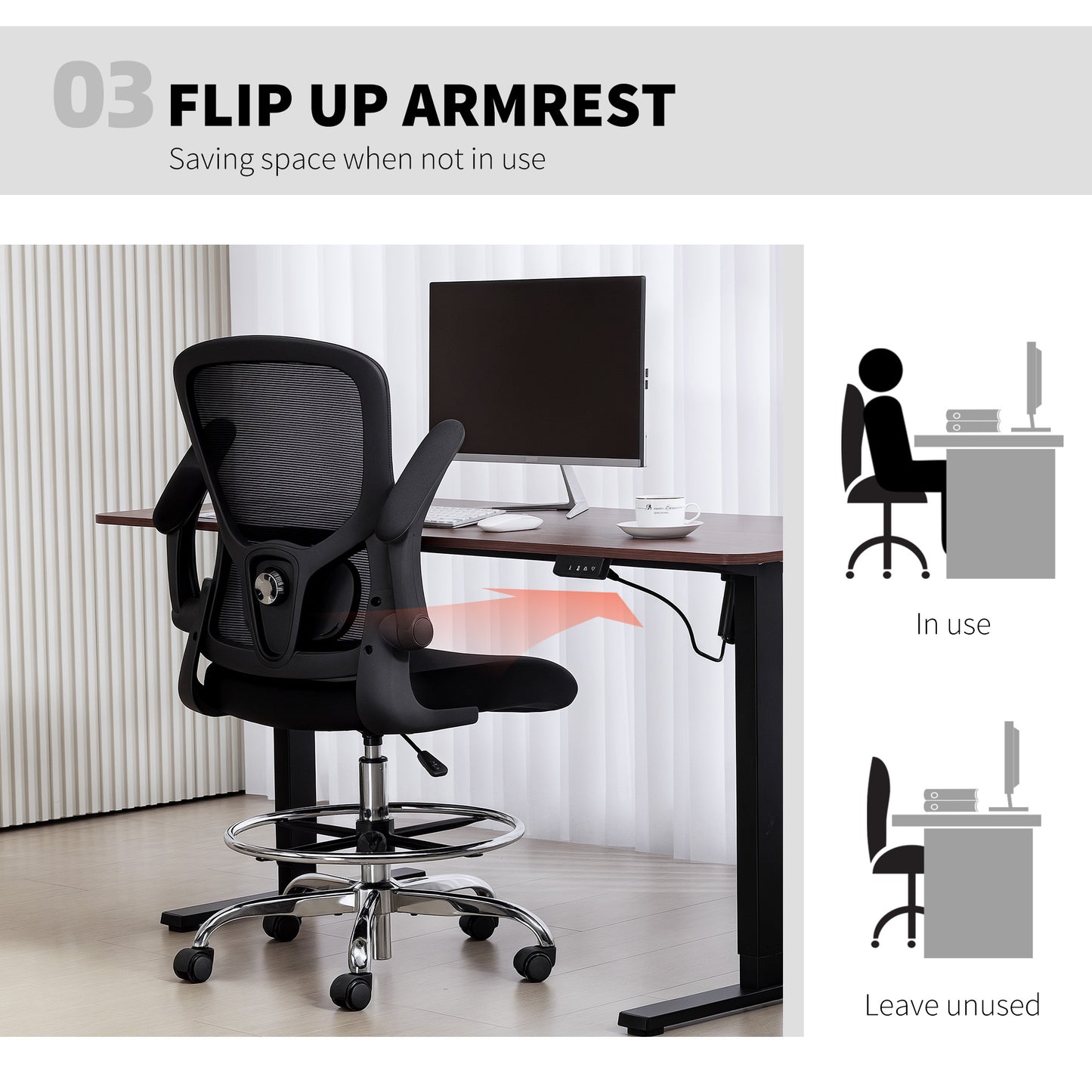 HOMCOM Draughtsman Chair, with Adjustable Lumbar - Black