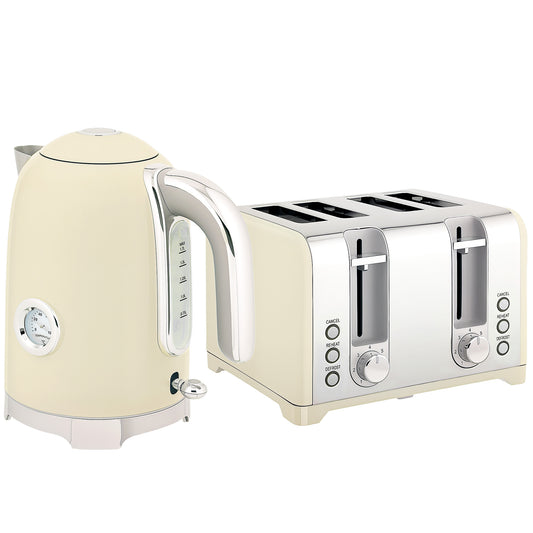 HOMCOM Retro 3000W Kettle and Toaster Set - Cream