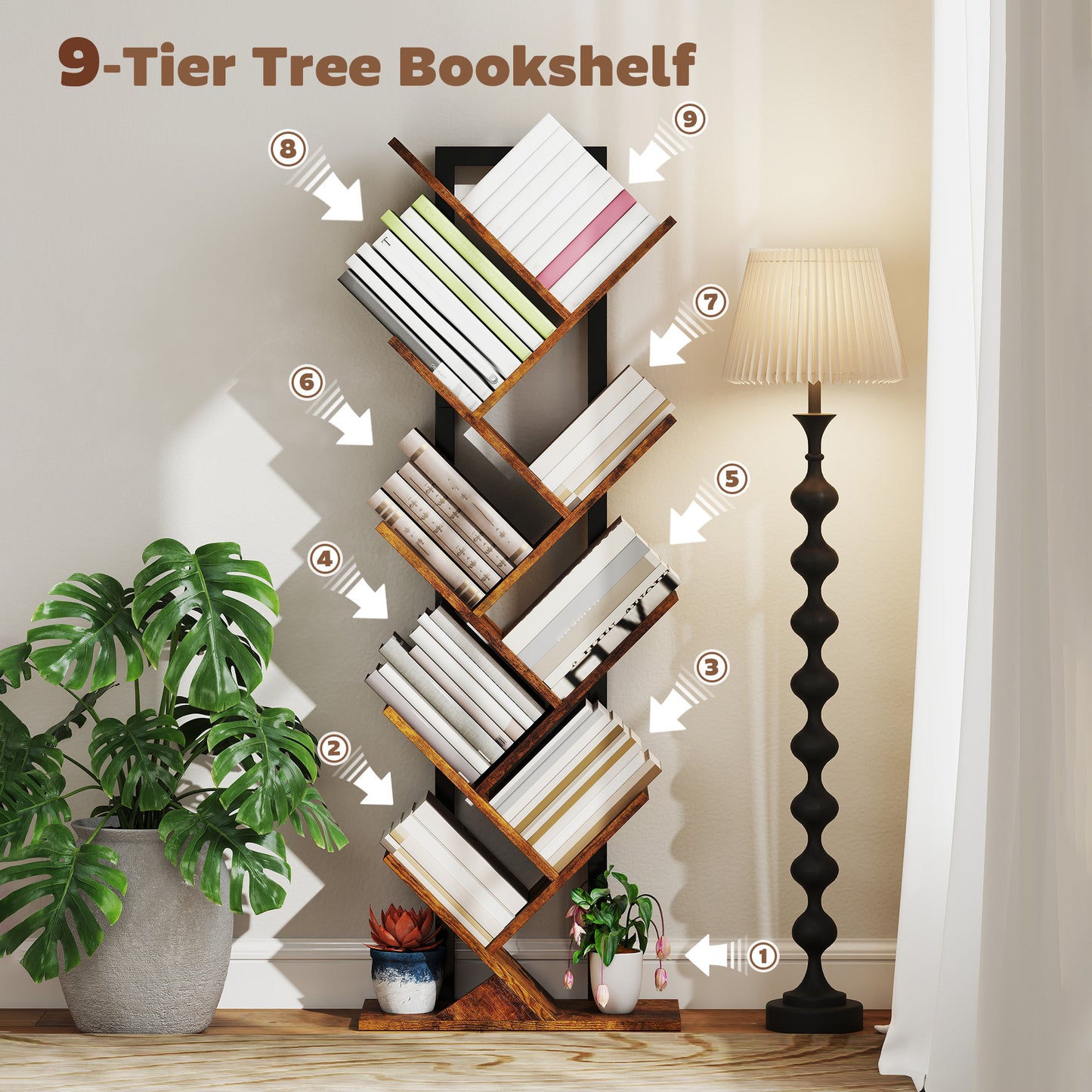 HOMCOM Eight-Section Tree Bookcase - Wood-Effect