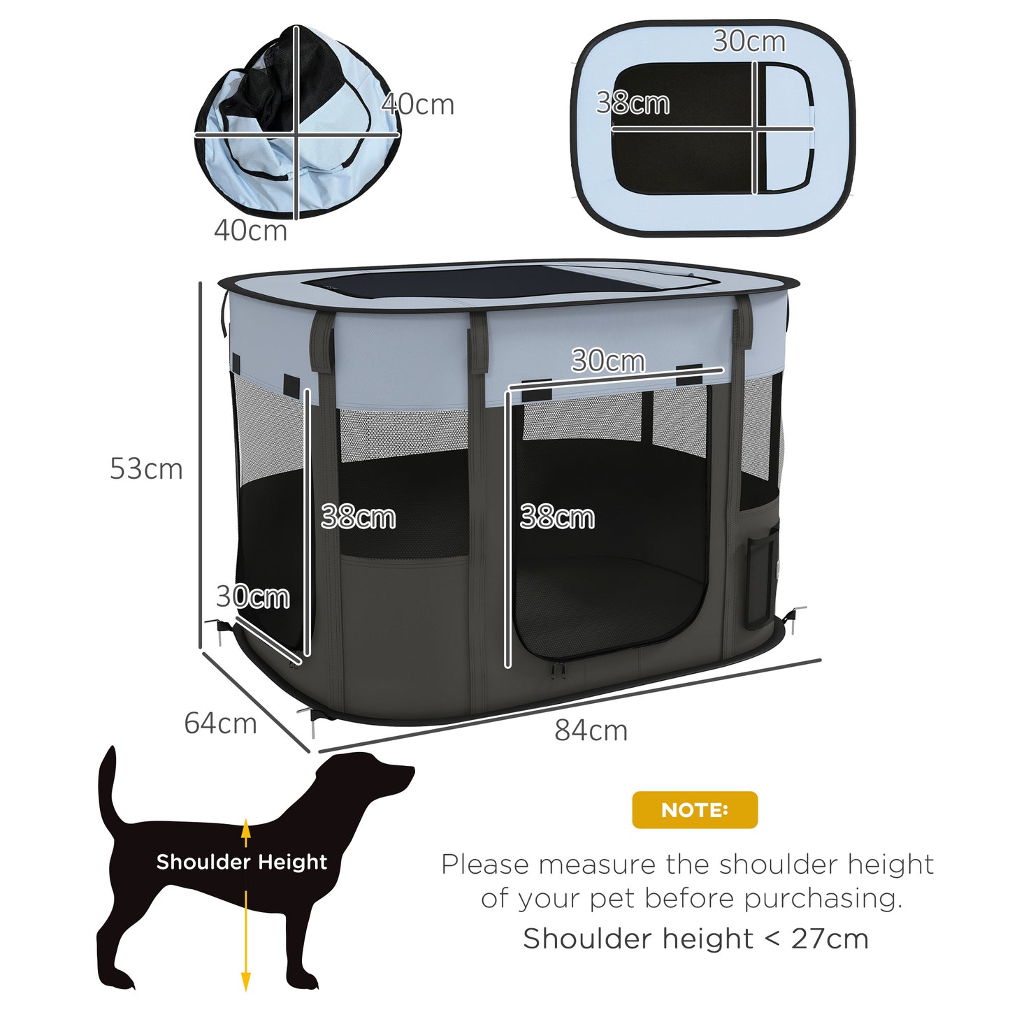 PawHut Foldable Dog Pen with Storage Bag for Indoor/Outdoor Use Grey - Medium