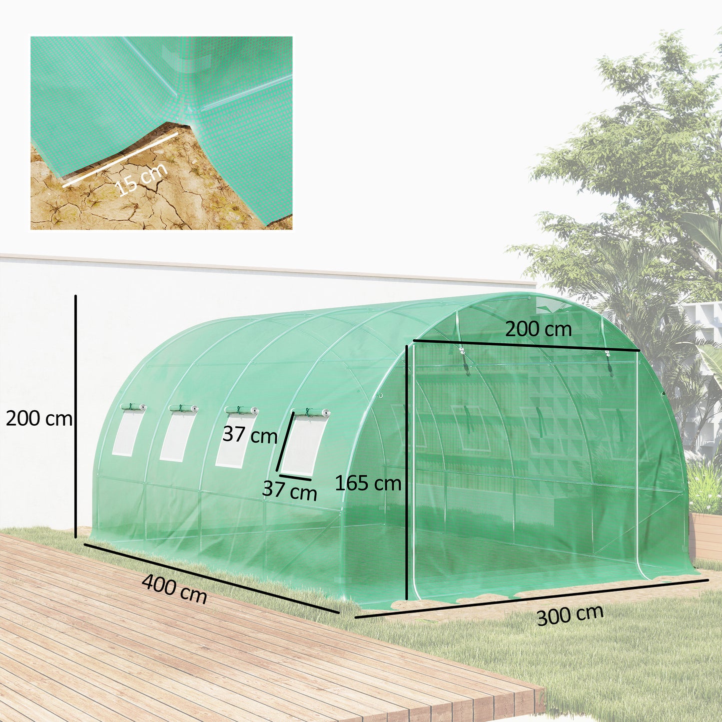 Outsunny 4x3x2m Greenhouse PE Replacement Cover ONLY for Winter Garden Tunnel Greenhouse with Roll-up Windows & Door, Green