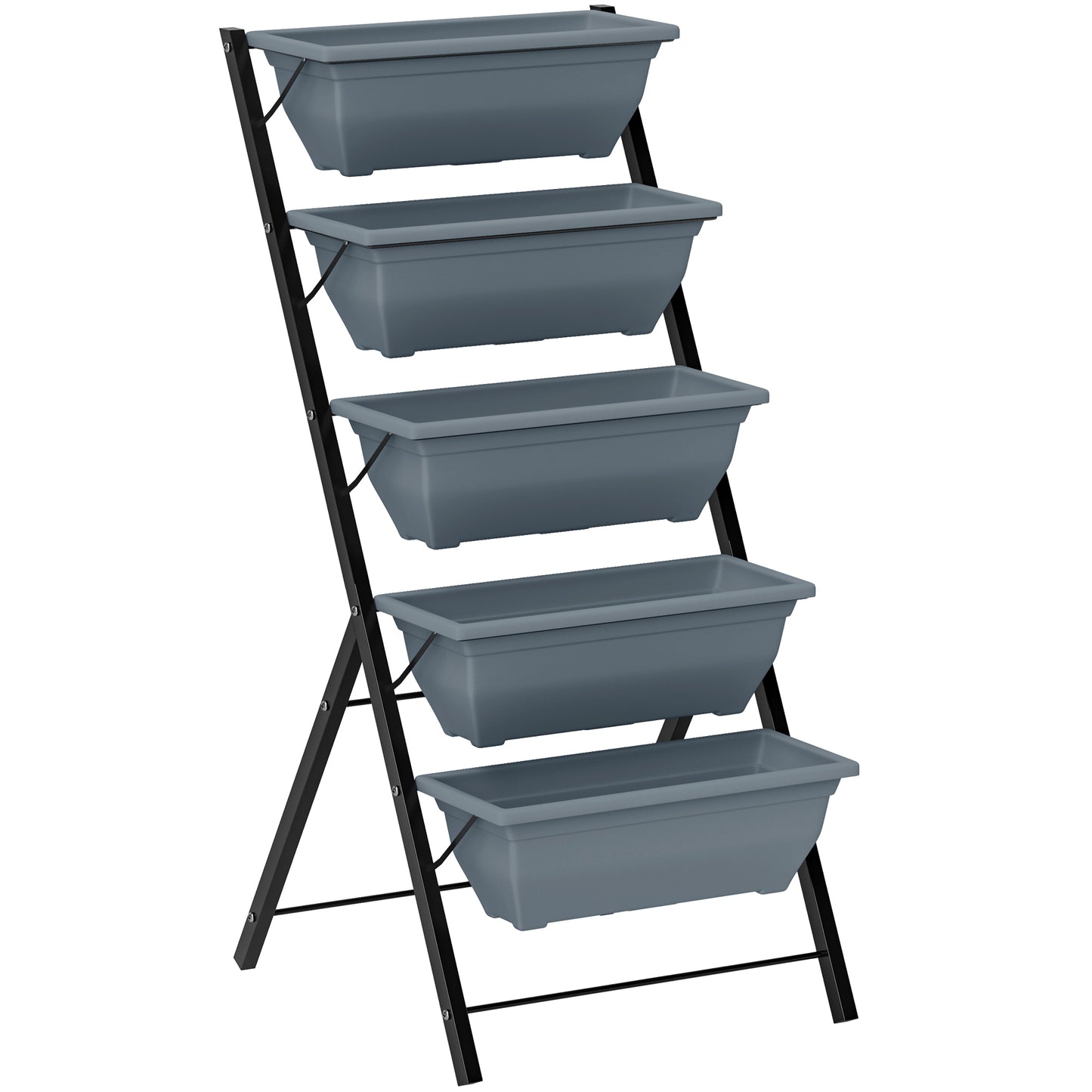 Outsunny 5-Tier Raised Garden Bed, Vertical Ladder Plant Stand with 5 Removable Boxes, Drainage Holes, Indoor/Outdoor Use, Grey