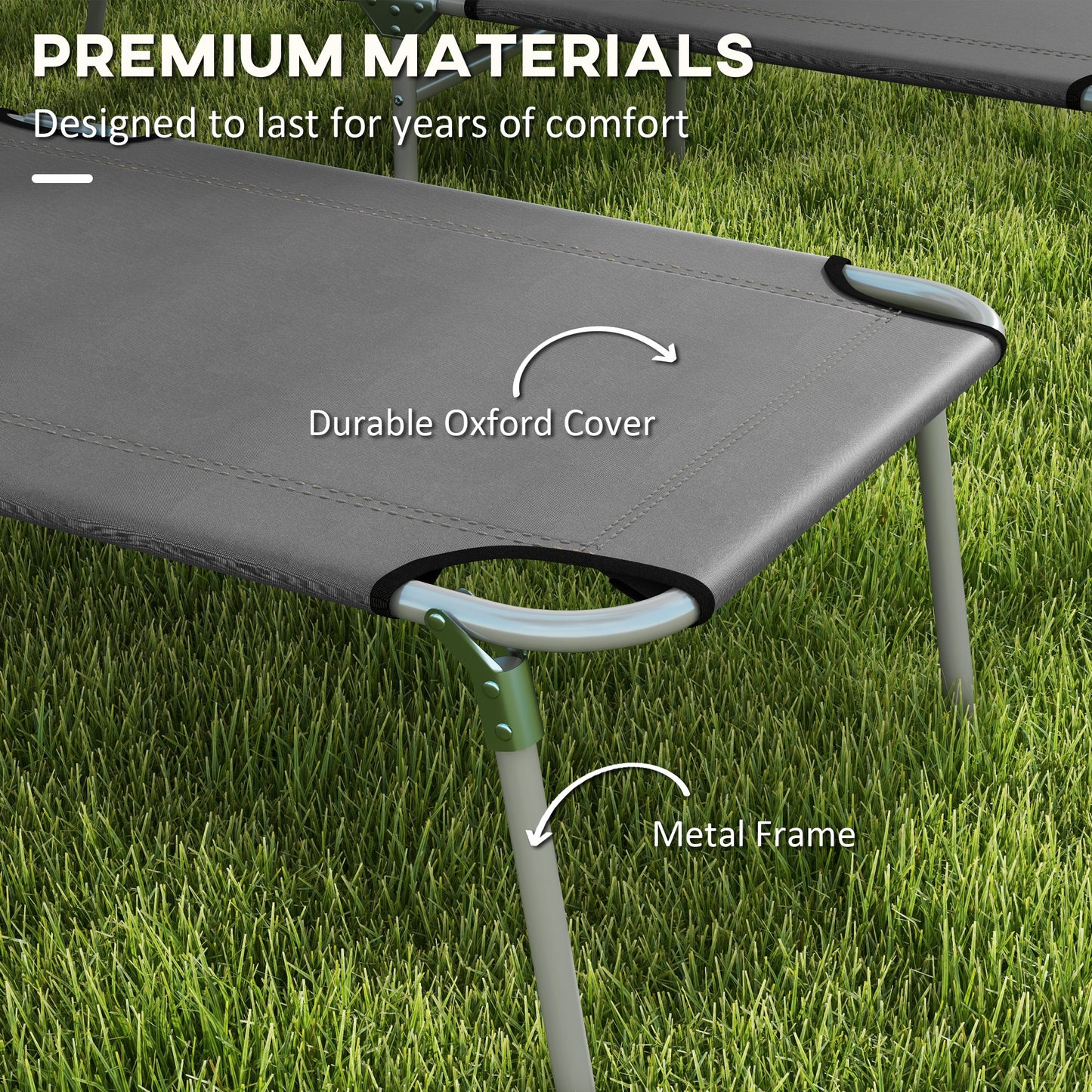 Outsunny 2-Piece Foldable Sun Lounger Set with Shade - Grey