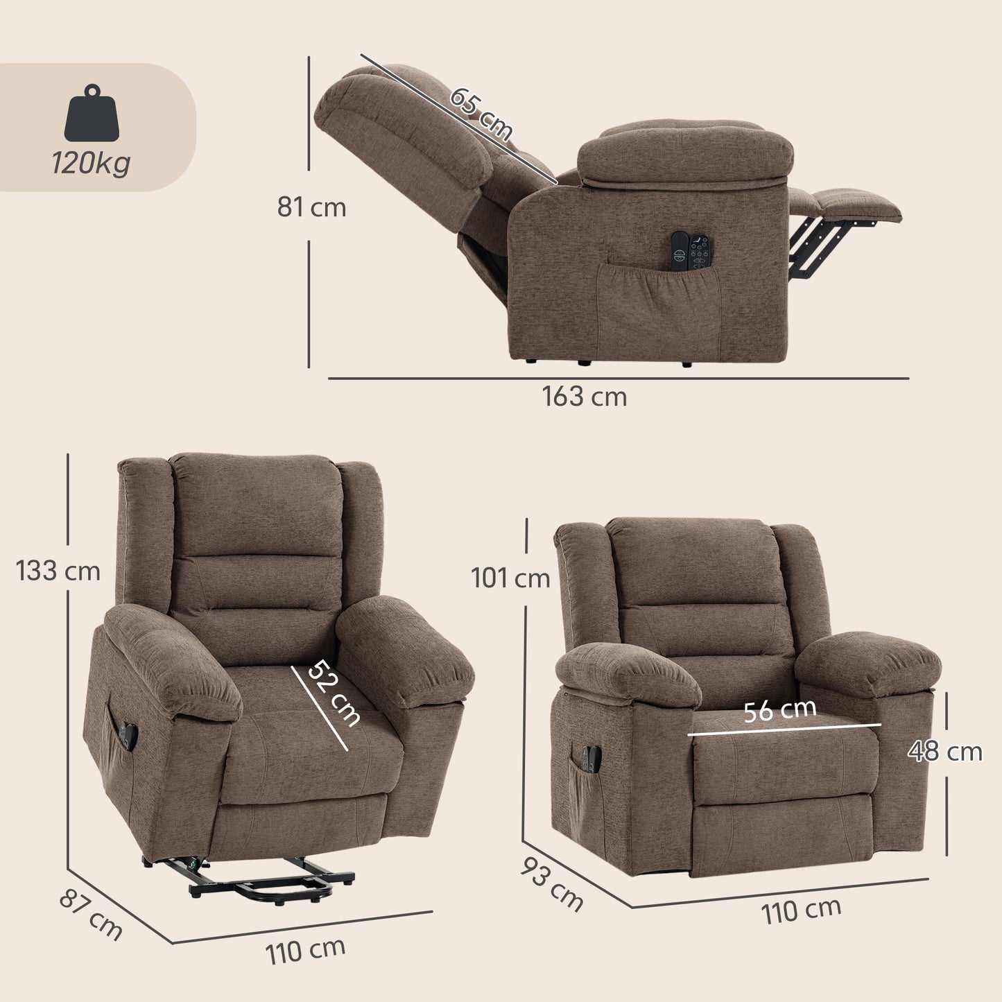 HOMCOM Oversized Riser Recliner Chair with Massage and Heat, Power Lift Recliner for Elderly with Wide Seat and Back, Brown