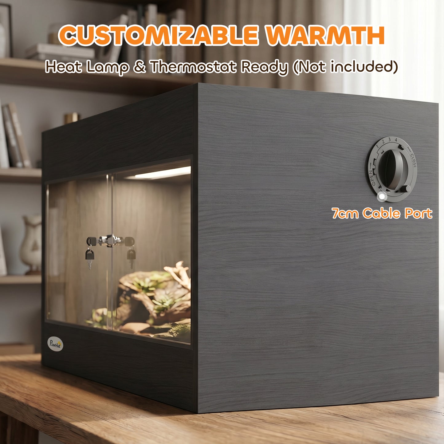 PawHut Reptile Terrarium, Reptile Vivarium with  Glass Doors, Secure Lock, Top Ventilation for Snake, Gecko, 60x45x45cm, Black