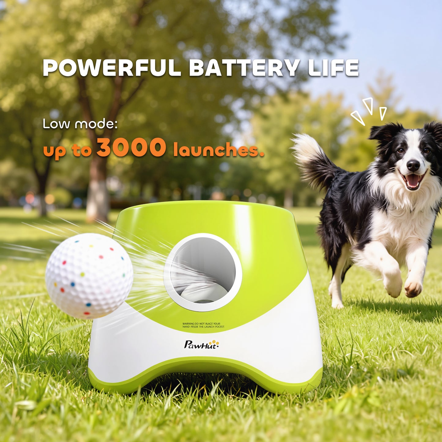 PawHut Automatic Dog Ball Launcher with 5 ETPU Tennis Balls 2.3", 3 Distance Settings 6m/10m/12m, Green