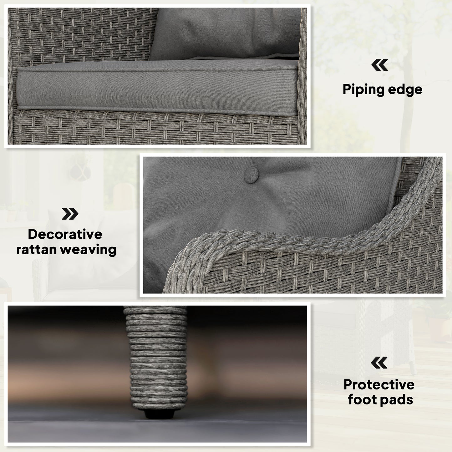 Outsunny Rattan Garden Chairs Set of 2, Outdoor Armchairs with Cushions & High Back, Steel Frame, PE Wicker for Balcony, Porch, Dark Grey
