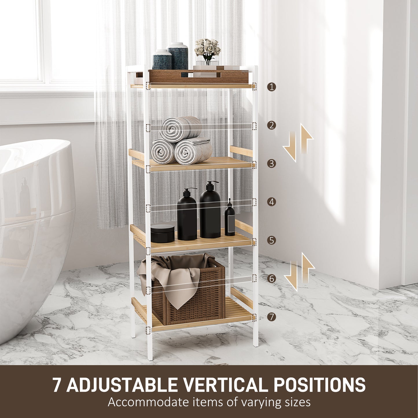 HOMCOM Four-Tier Bamboo Adjustable Shelf Storage Unit - White