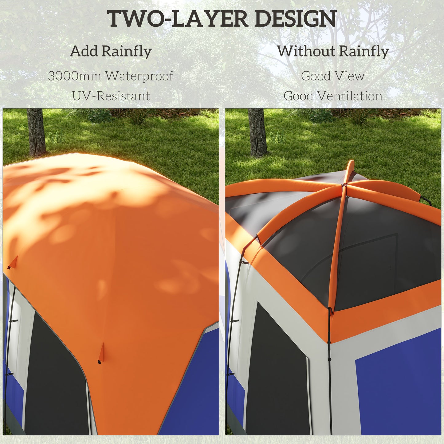 Outsunny Seven-Man Camping Tent with Small Rainfly and Accessories - Orange
