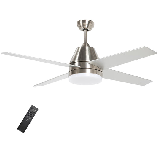 HOMCOM Ceiling Fan with LED Light Flush Mount Ceiling Fan Lights with Reversible Blades Remote Silver and Black