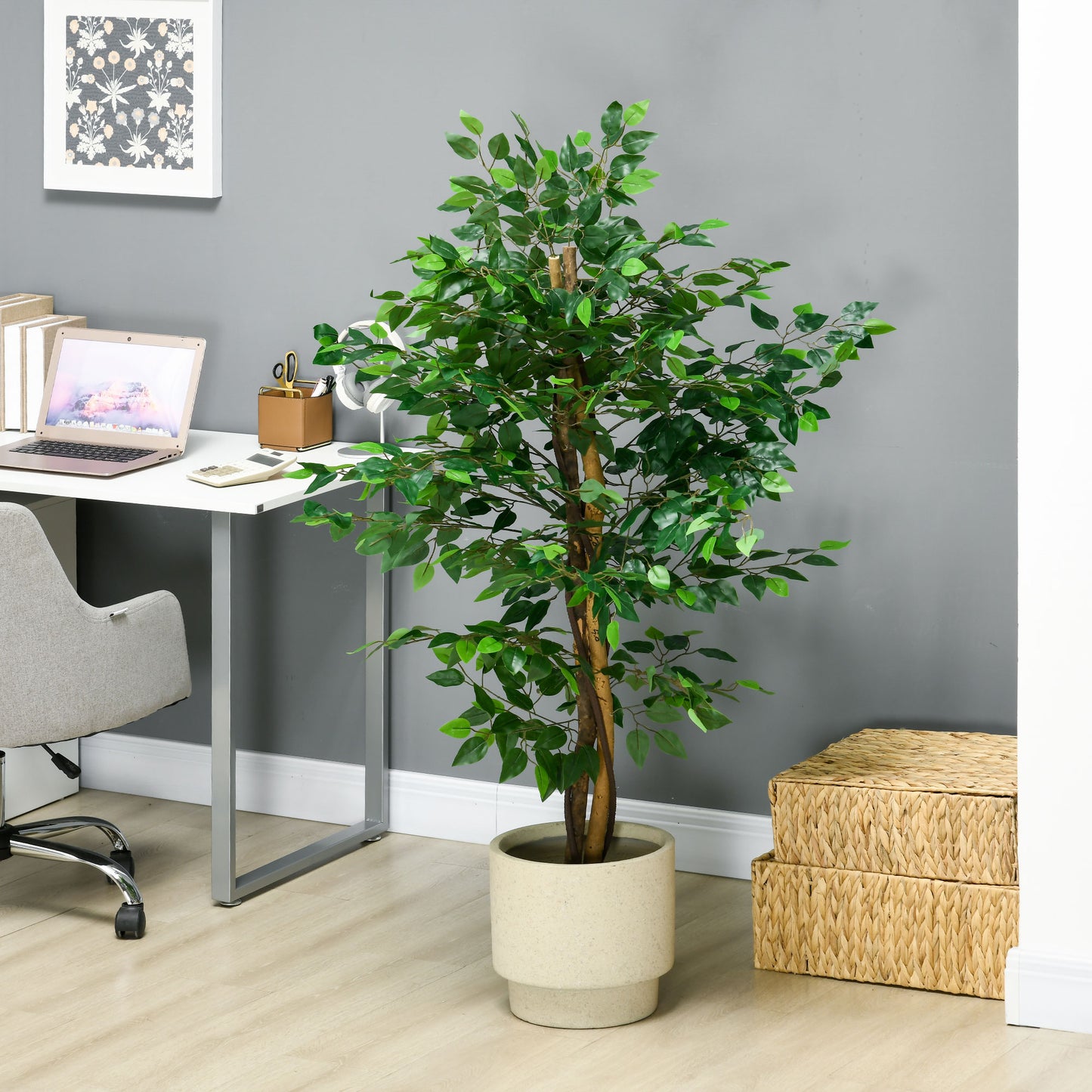 HOMCOM 150cm Artificial Tree, Indoor Outdoor Fake Ficus with Pot for Home Office Living Room Decor