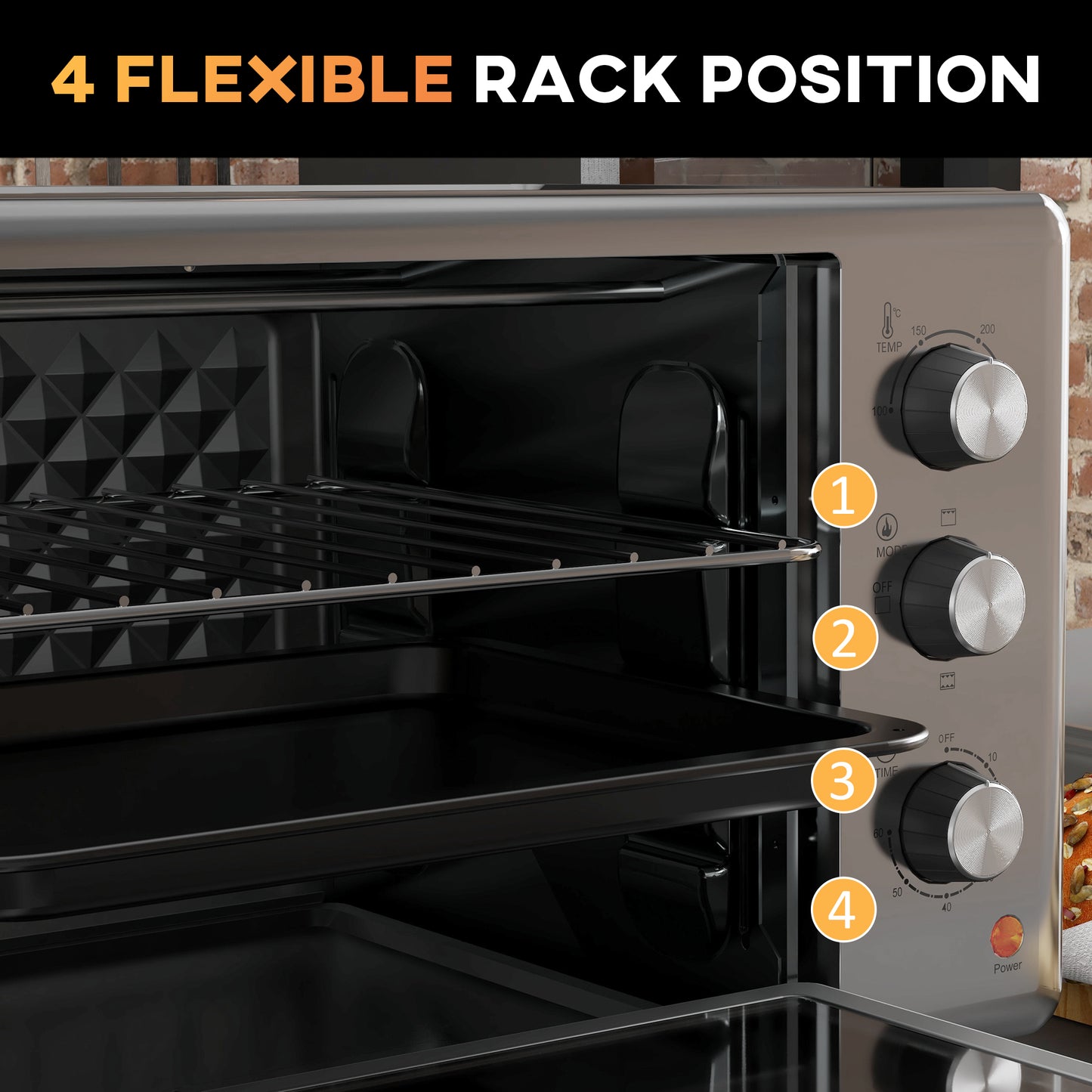 HOMCOM 30L 60-230°C Mini Electric Oven, with Accessories - Silver Tone