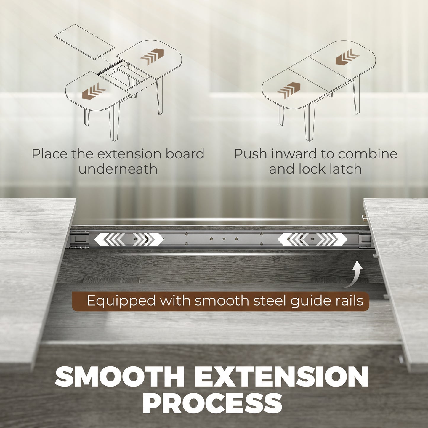 HOMCOM Extendable Oval Dining Table for 4-6, Farmhouse Expandable Kitchen Table, Round Edges, Grey Wood Effect