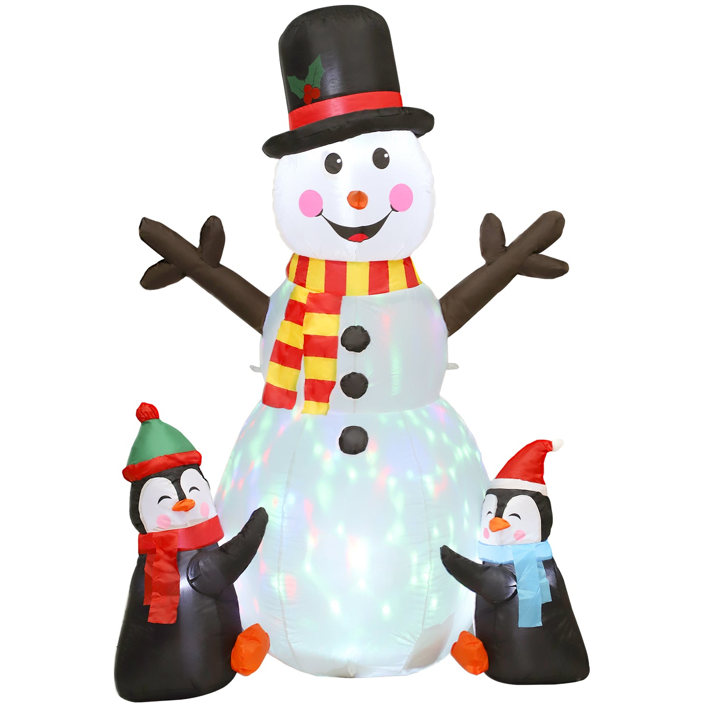 Outsunny 6FT Christmas Inflatables Snowman & Penguins with LED Lights and Flashing Projector, Indoor Outdoor Decor, Garden, Blow Up Decoration